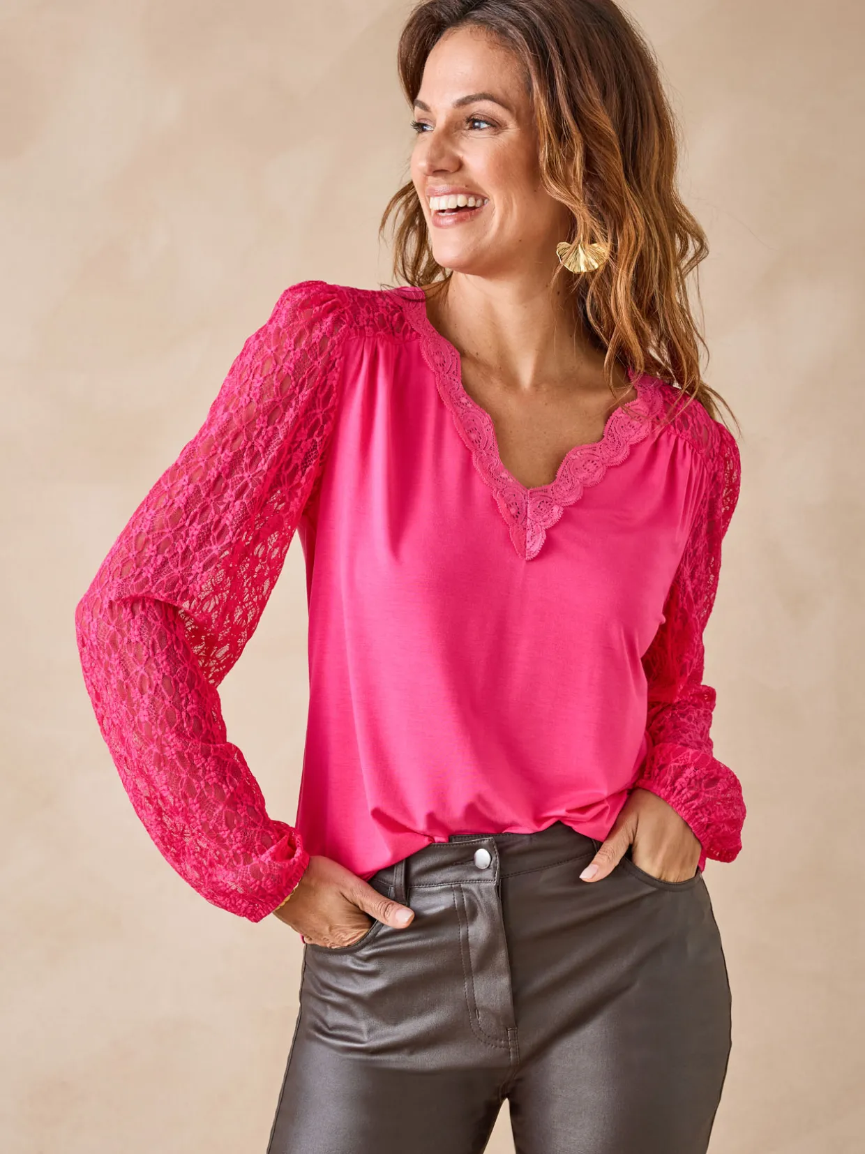 Femme Daxon Tee-shirt fantaisie avec dentelle