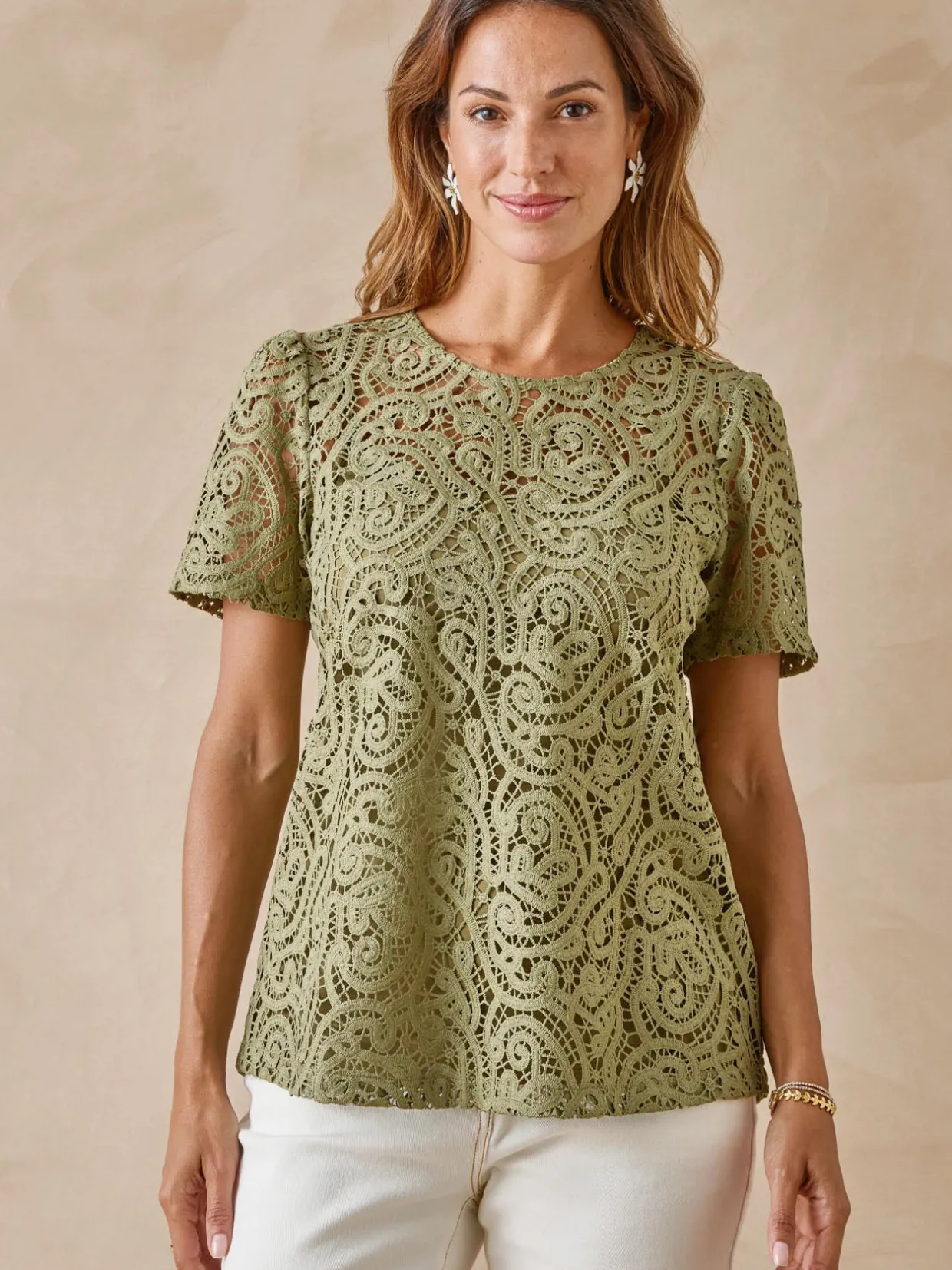 Femme Daxon Tee-shirt macramé col rond