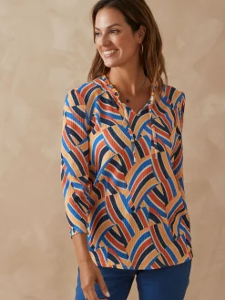 Femme Daxon Tee-shirt maille gaufrée col volanté