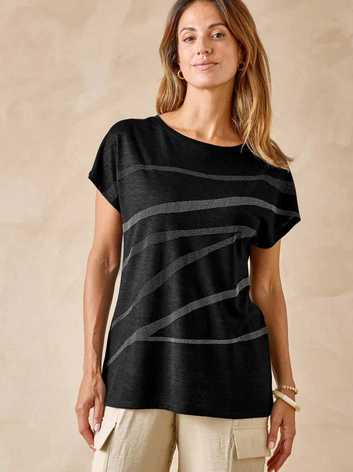 Femme Daxon Tee-shirt manches T détails strass