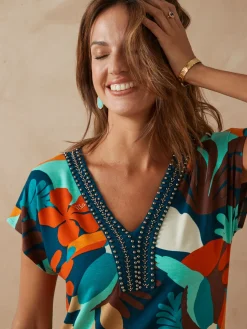 Femme Daxon Tee-shirt perles fantaisie maille fluide